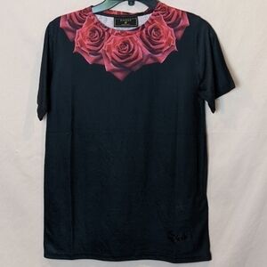 SikSilk Black Short Sleeve Red Rose Tee size 13-14 Years